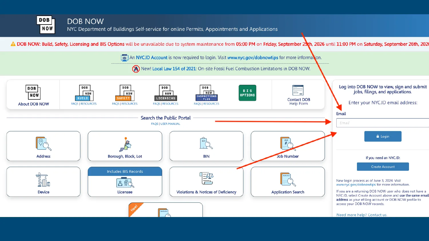 Enter your NYC.ID email in the login panel on the right.